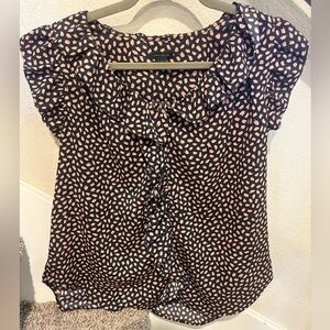 Ann Taylor Black and Pink Ruffle Blouse
